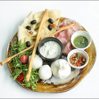 A tasting set of homemade artisanal  cheeses